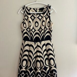 Taylor Black and Cream Geometric Sleeveless Mini Dress